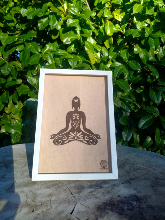 Cadre gravé sur bois, Zen, blanc