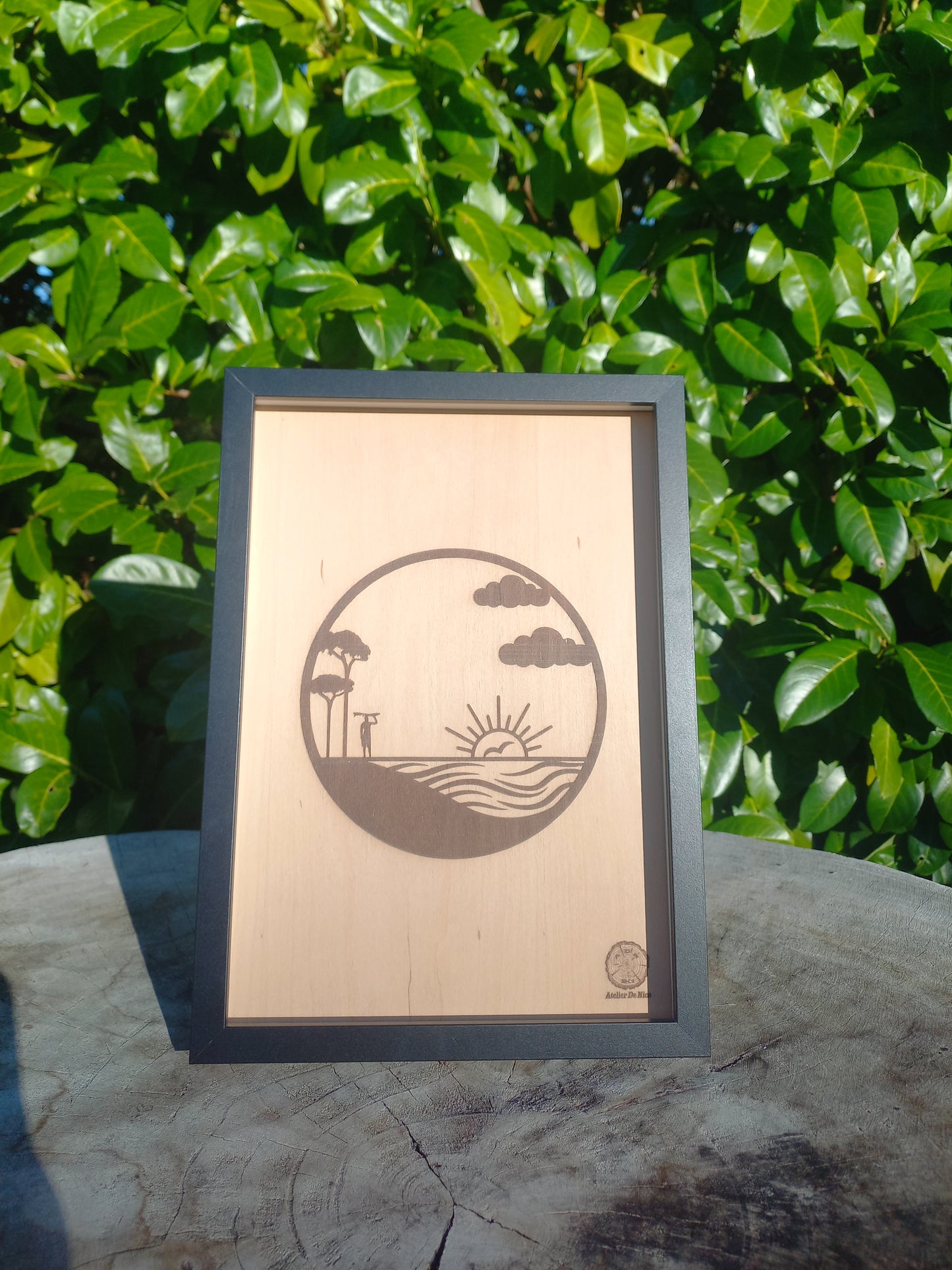 Cadre gravé sur bois, Sunset, noir