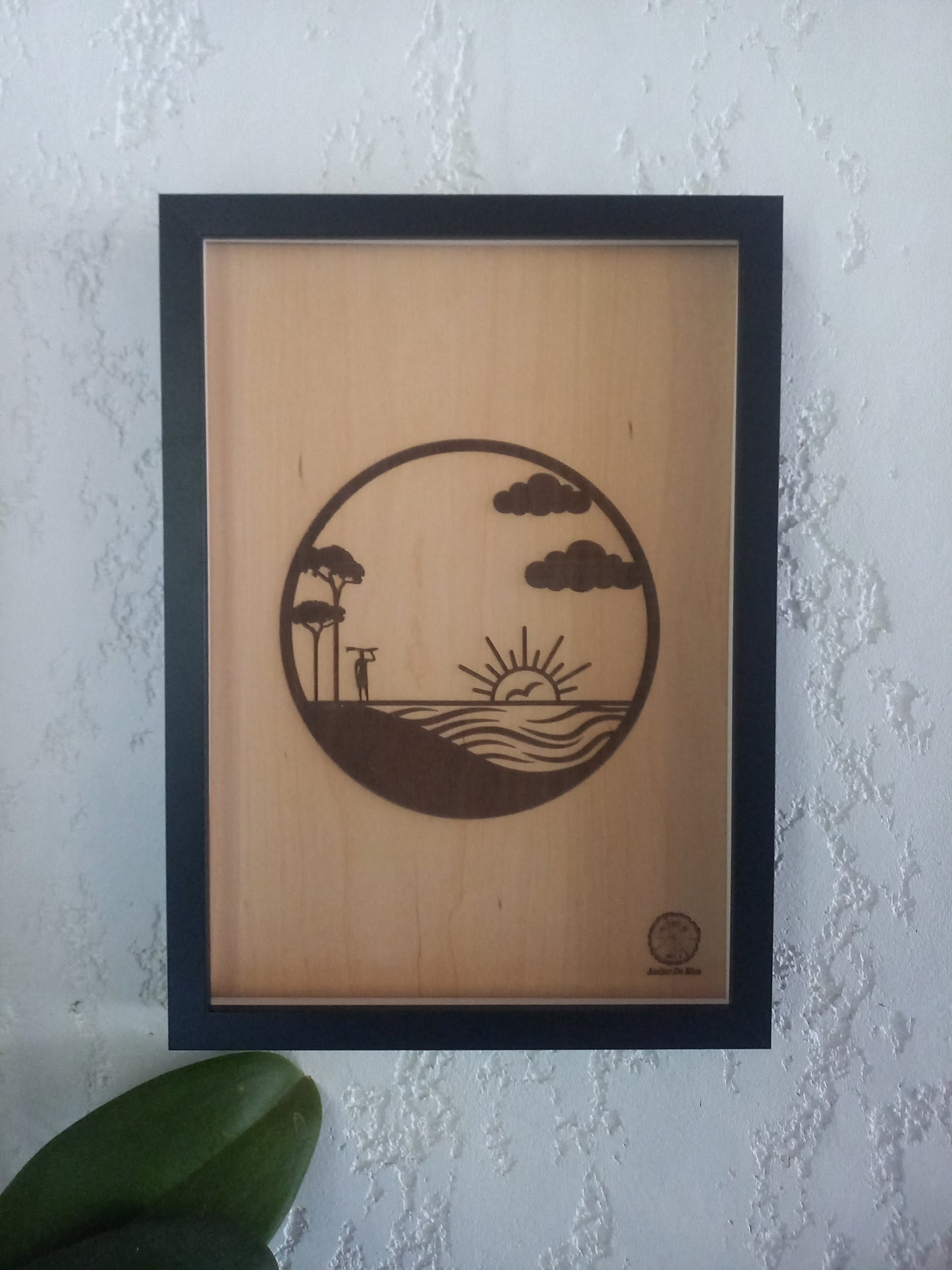 Cadre gravé sur bois, Sunset, noir