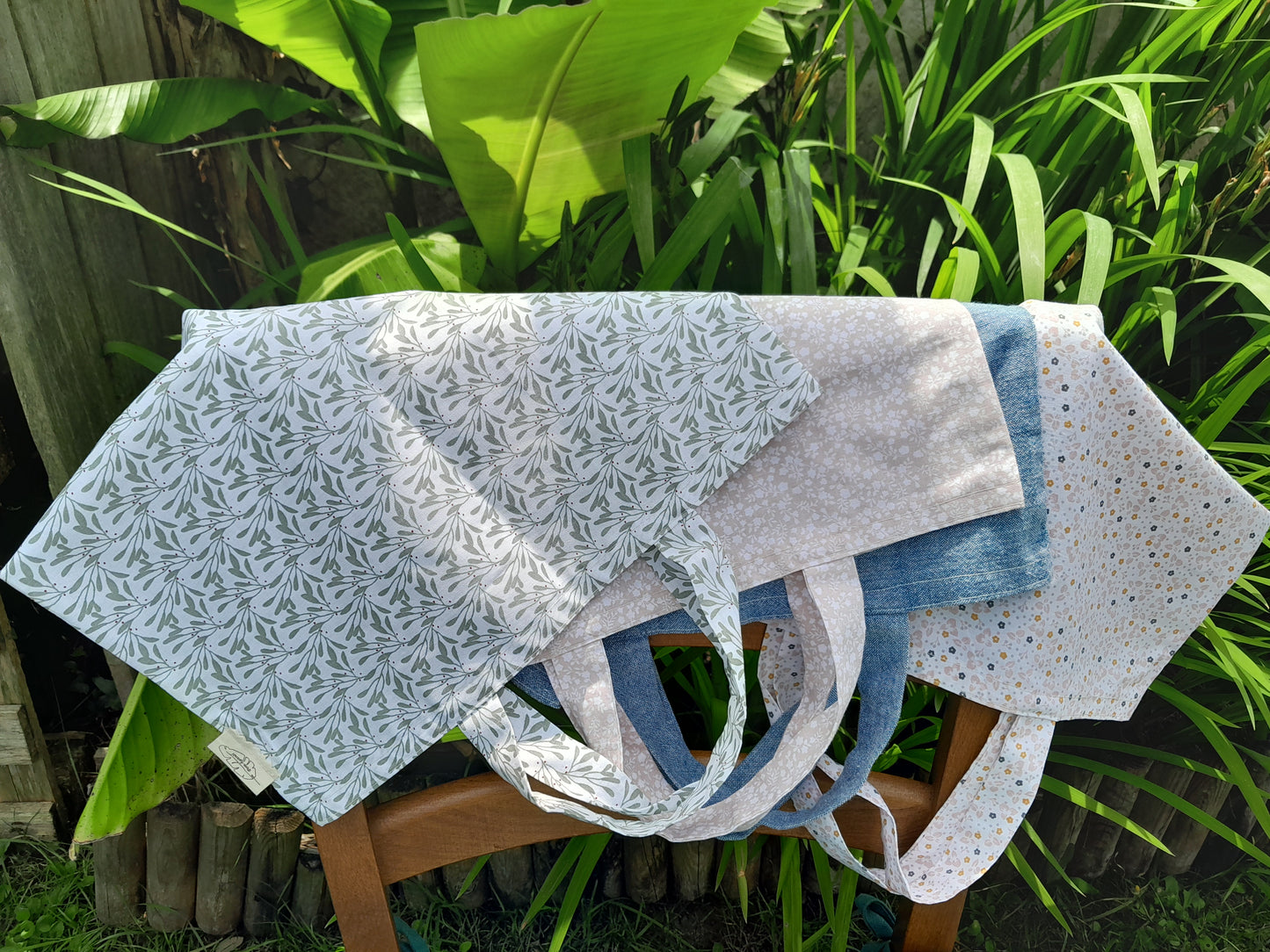 Tote bag - Blanc et vert olive