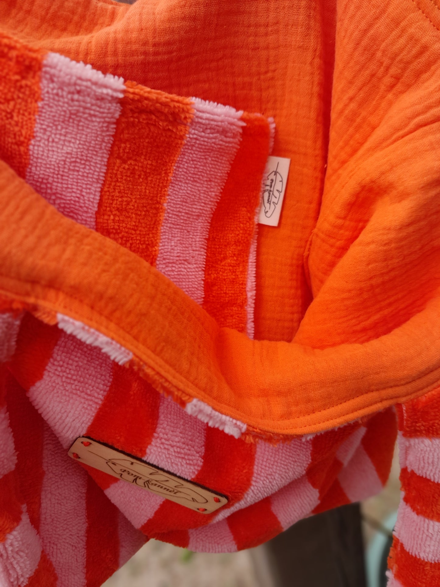 Cabas éponge bambou à rayures - Rose / Tangerine